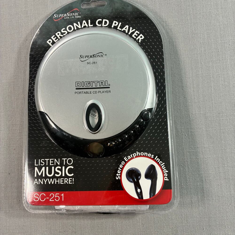 Factory Sealed SuperSonic SC-251 Portable Personal CD Player Headphones Included